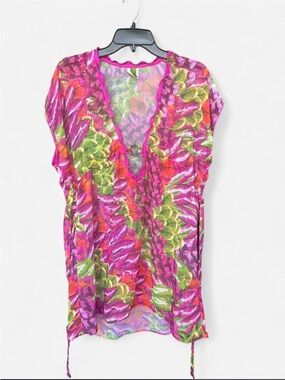 Becca swimwear Pink Green Floral V-Neck Tunic